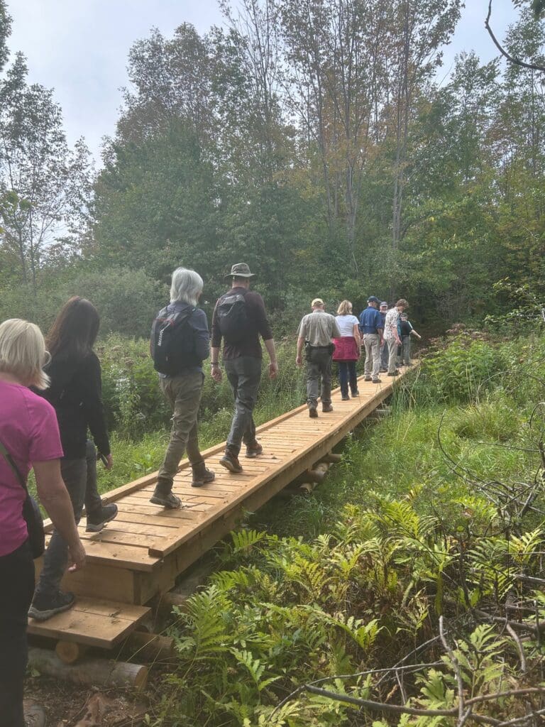 hikers on boardwalk